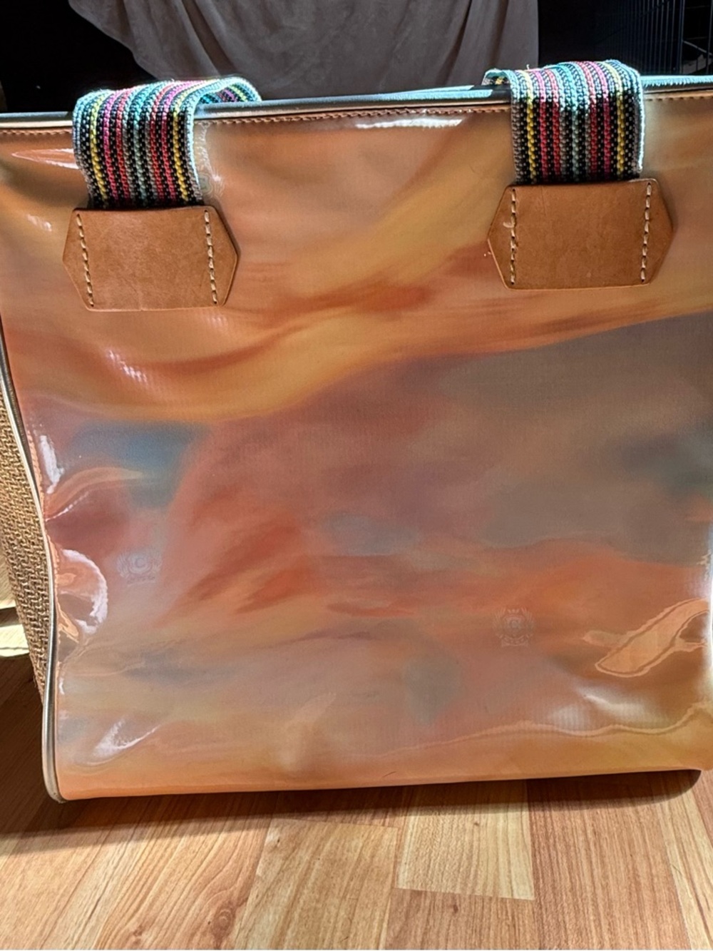 Gently Used Consuela Iridescent Peach Tote with Multicolor Straps